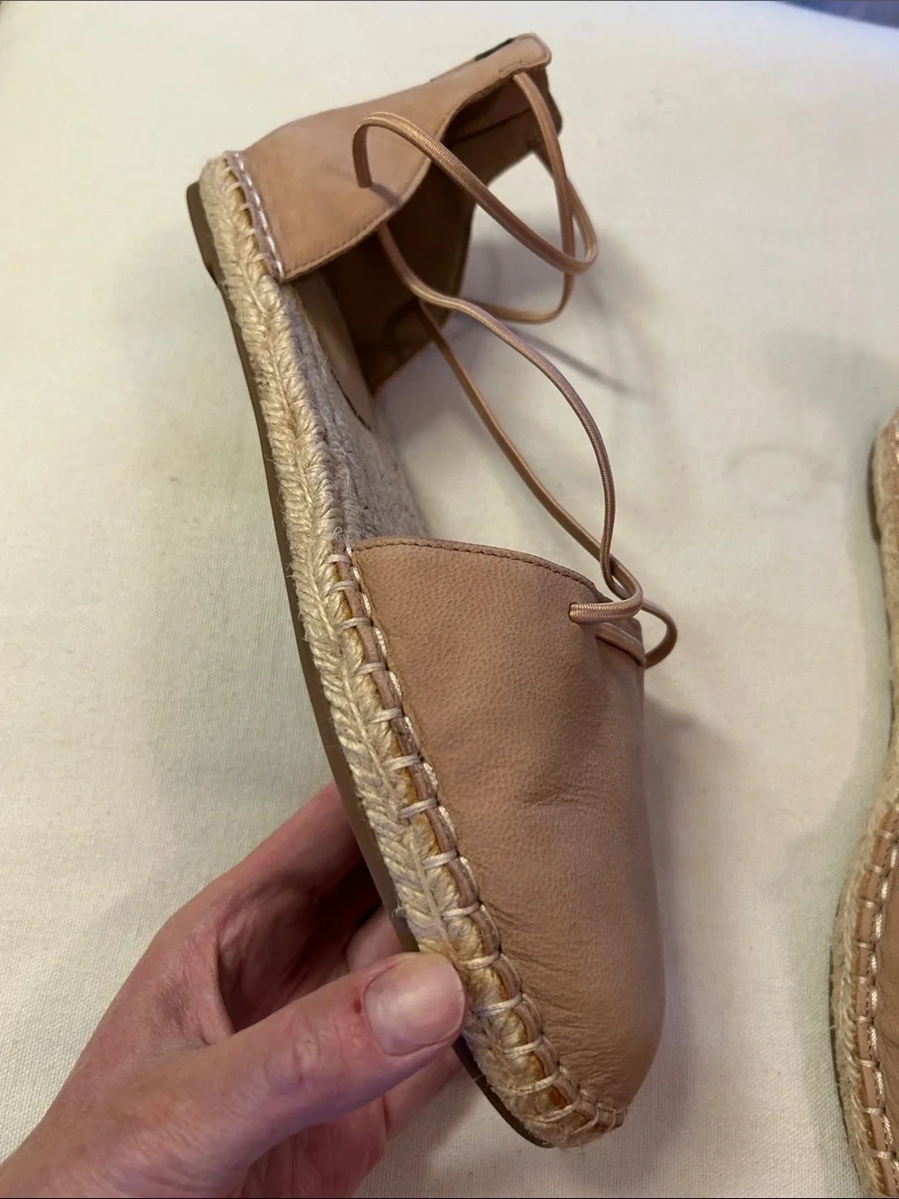 Eileen Fisher Tan Leather Espadrille Lace-Up Flats